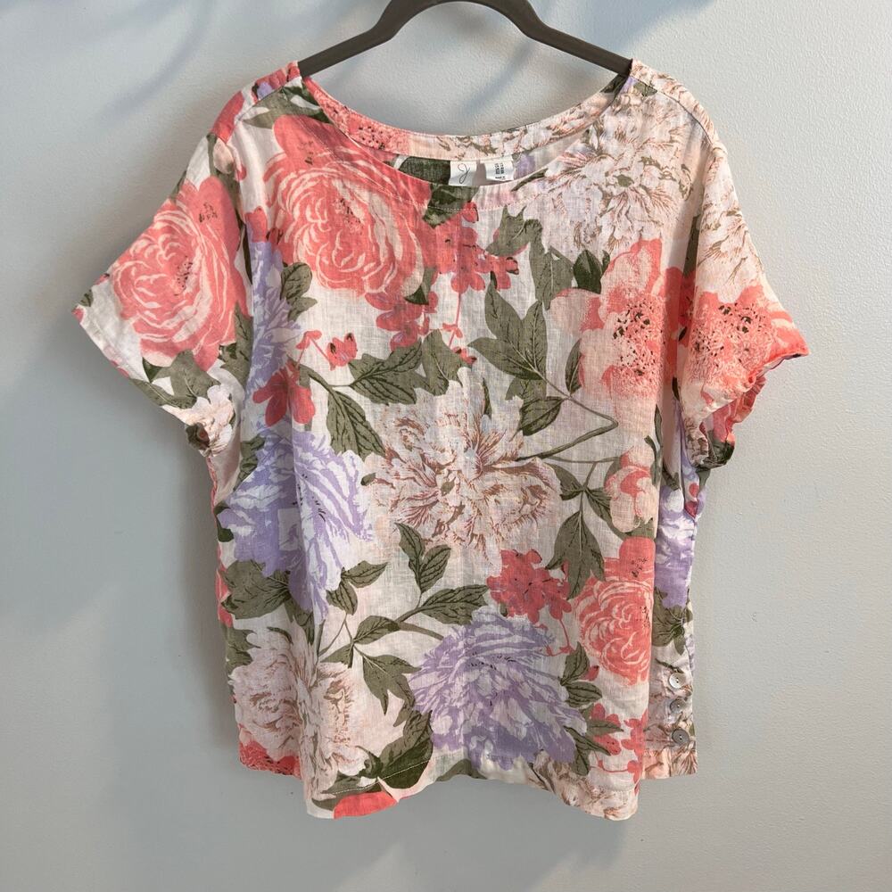 Joie Multicolor Floral 100% Linen Top Size 1X
